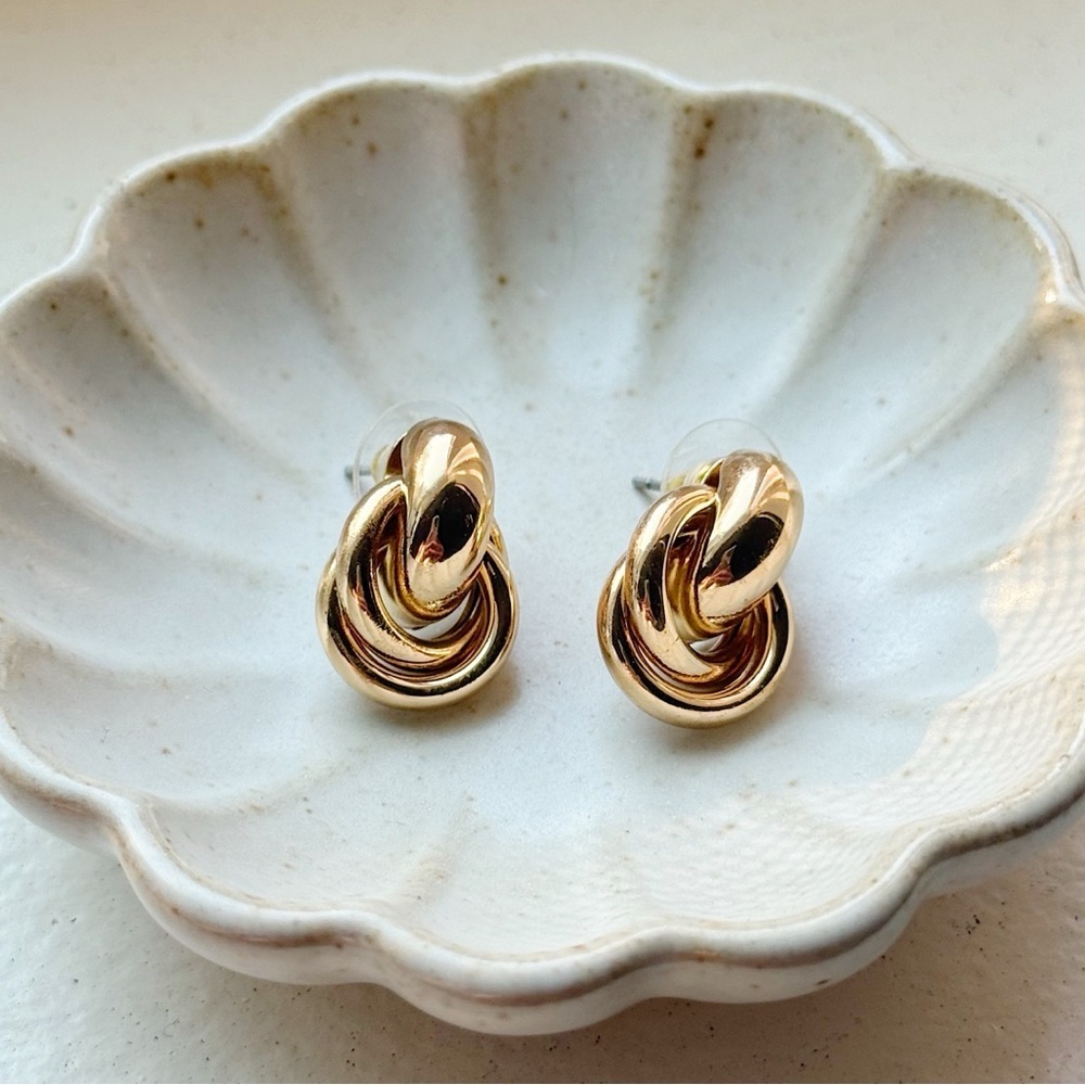 Gold Triple Loop Hoop Earrings - Picture 2 of 5